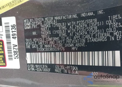 2011 Toyota Sienna Xle from USA, damaged, VIN 5TDDK3DC8BS028176